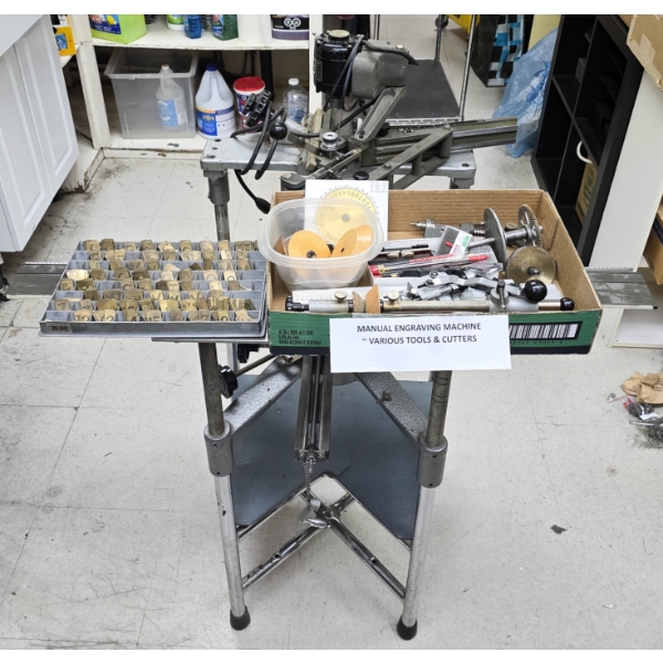 USED NEW HERMES COMPLETE MANUAL ENGRAVING MACHINE W/ ACCESS. 
