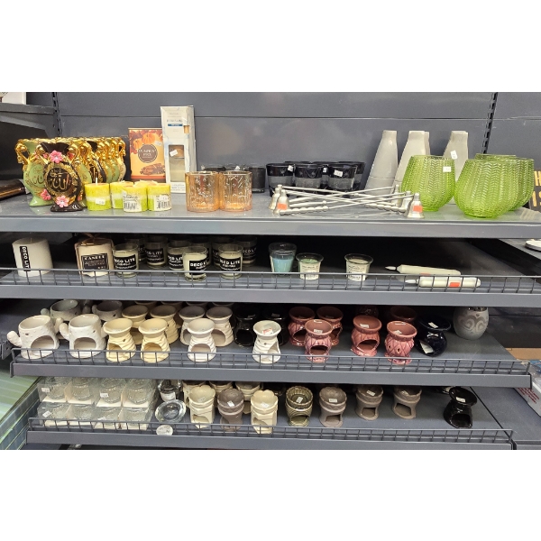 LARGE LOT OF CANDLES, HOLDERS, ETC.