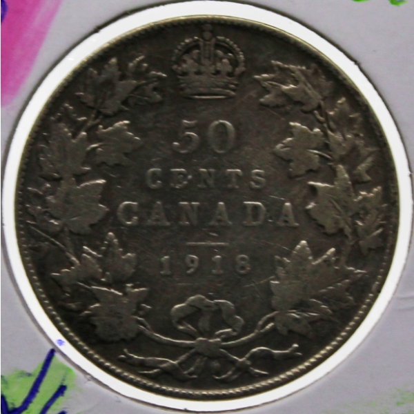 1918 KING GEORGE V CANADA SILVER 50 CENT COIN