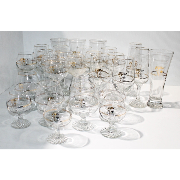 1988 PETRO CANADA OLYMPIC GLASSWARE W/ 22K GOLD TRIM 