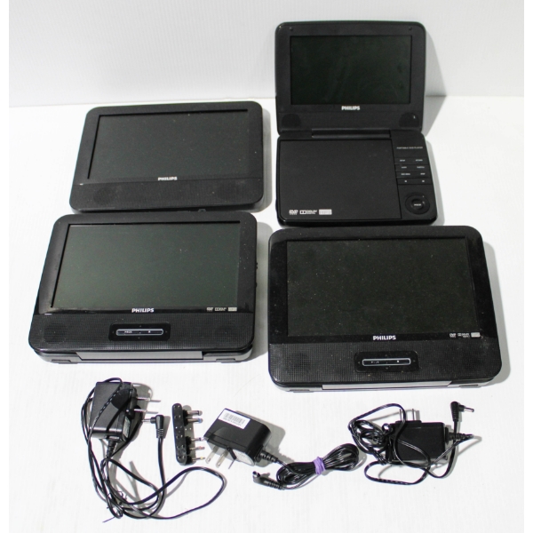 3 PHILIPS PORTABLE DVD PLAYERS & 1 PORTABLE LED SCREEN