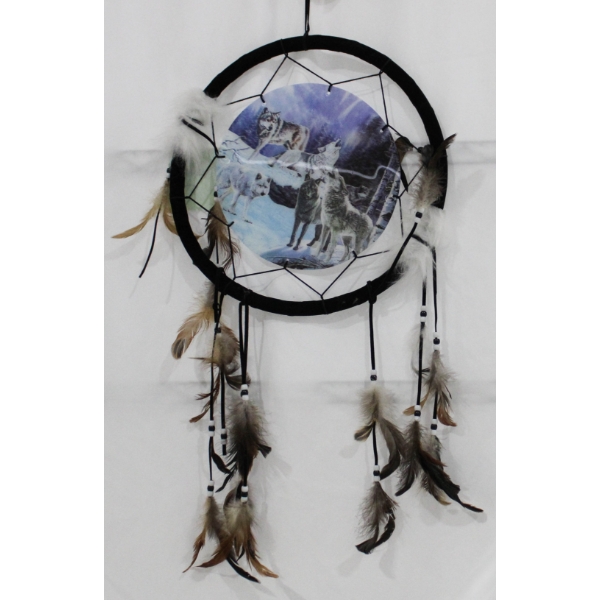 NEW HOLOGRAPHIC WOLF DREAMCATCHER - SIZE 13" RING X 30" L