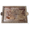 Image 1 : ANTIQUE CARVED WOODEN TABLE TRAY W/ GLASS INSERT