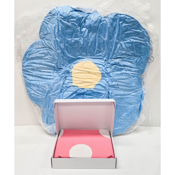 BLUE DAISY BUTTERFLY CRAZE PILLOW & PINK BEANBAG COVER