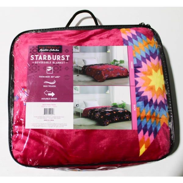 NEW NU TRENDZ STARBURST REVERSIBLE BLANKET - HOT PINK