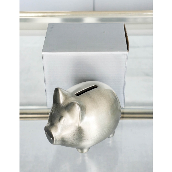 NEW PIGGY MONEY BANK W/ PEWTER FINISH