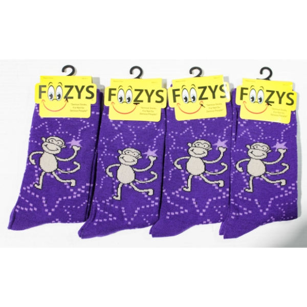 4PR NEW UNISEX FOOZYS SOCKS - MONKEY - PURPLE