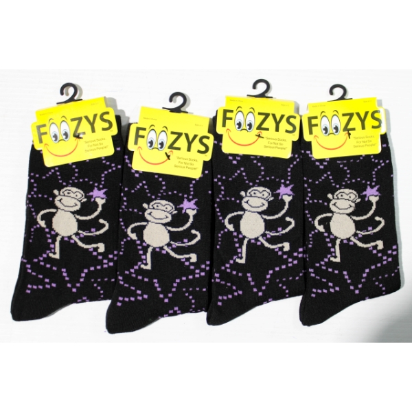 4PR NEW UNISEX FOOZYS SOCKS - MONKEY - BLK
