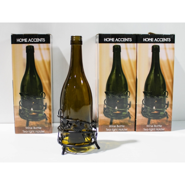 4 NEW WINE BOTTLE TEA LIGHT HOLDERS