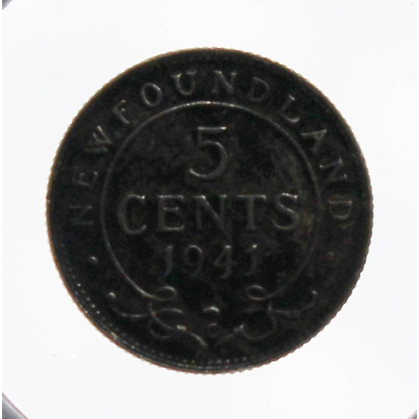 1941C AU. NEWFOUNDLAND SILVER 5 CENT