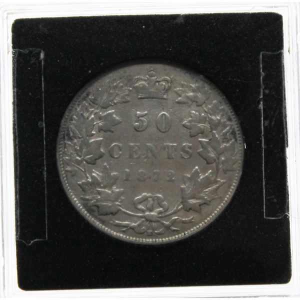 1872H VF SILVER CANADIAN 50 CENT COIN