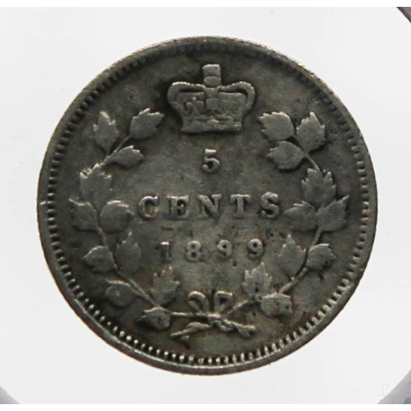 1899 CANADIAN VICTORIAN SILVER 5 CENT COIN