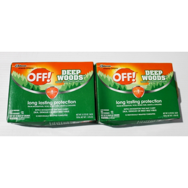 2 X 12 DEEP WOODS OFF INSECT REPELLENT TOWELETTES