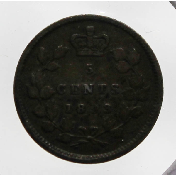 1893 VICTORIAN SILVER CANADA 5 CENT COIN