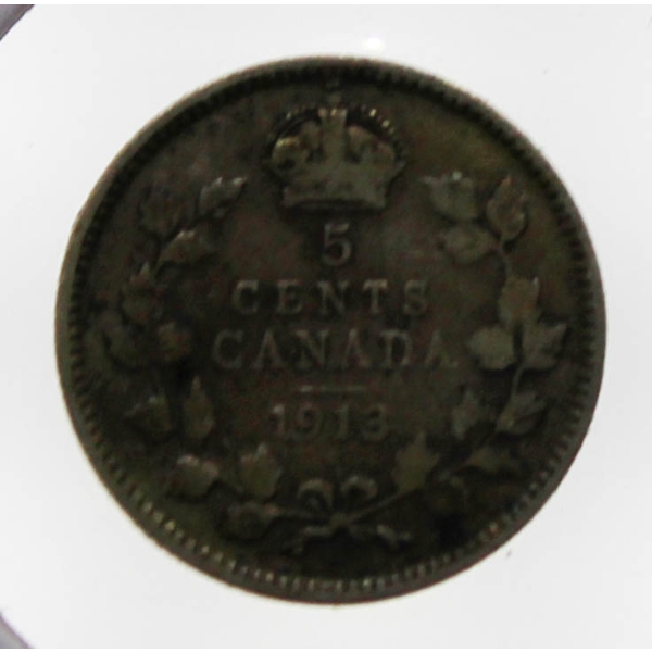 1913 KING GEORGE V CANADA SILVER 5 CENT COIN