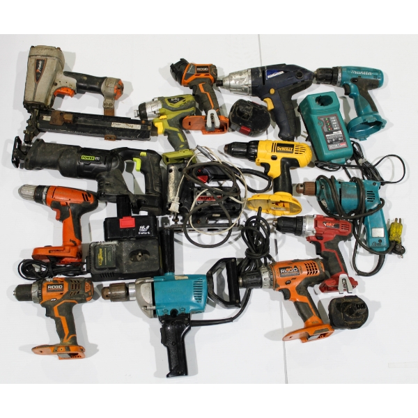 LARGE LOT POWER TOOLS UNTESTED, NO BATTERIES