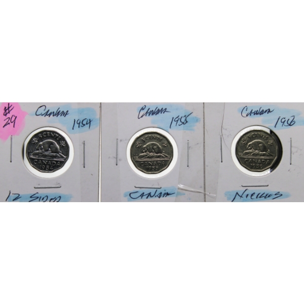 1954-1956 SCARCE CANADA 12 SIDED 5 CENT COINS