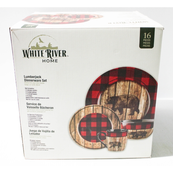 16PC NEW WHITE RIVER LUMBERJACK DINNERWARE SET