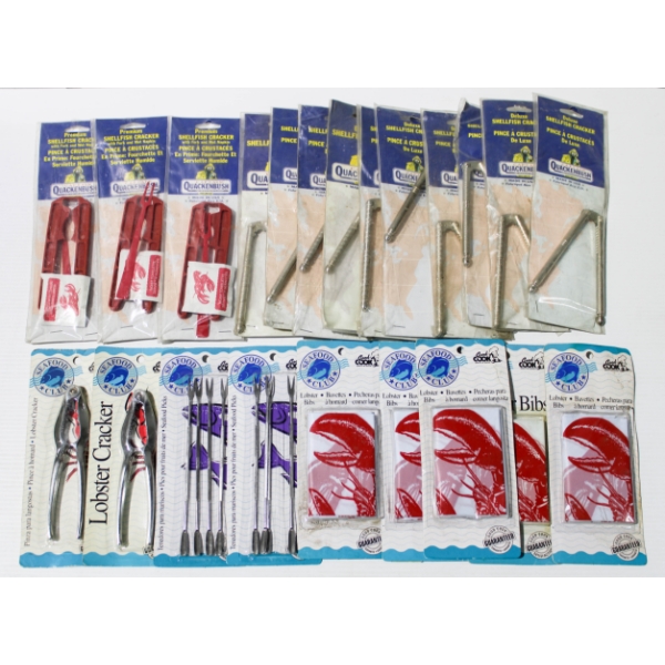 NEW SHELLFISH UTENSILS - LOBSTER BIBS - SHELLFISH CRACKERS ETC.