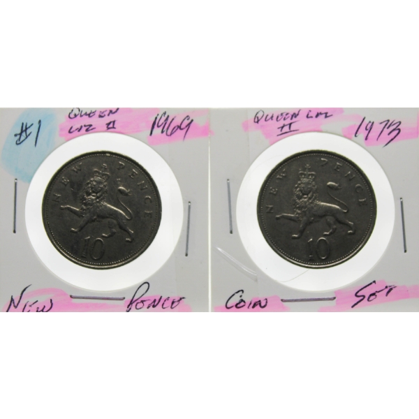 1969-1973 TEN NEW PENCE COINS