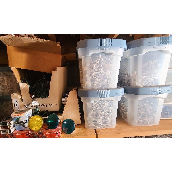 ICICLE STRING LIGHTS W/ BINS FLOOD LIGHTS ETC.