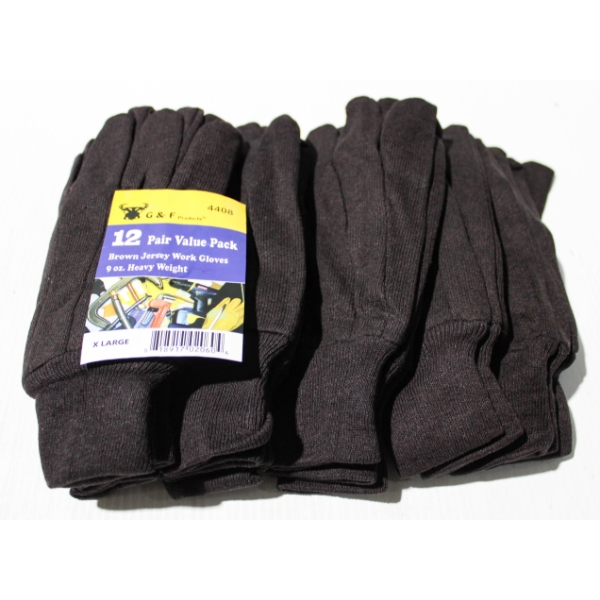 12 PR BROWN JERSEY WORK GLOVES - SIZE XL