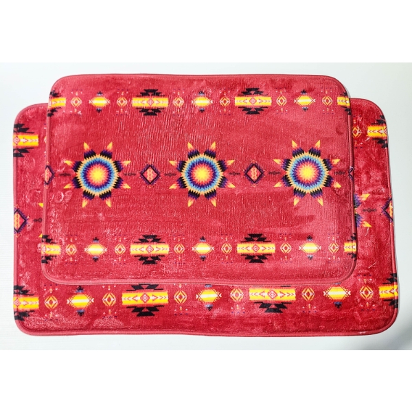 2PC NU TRENDS BATHROOM RED MAT SET - STARBURST DESIGN