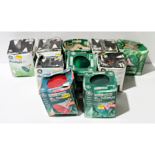 10 GE FLOODLIGHT BULBS - 85 WATTS - ASST. COLORS