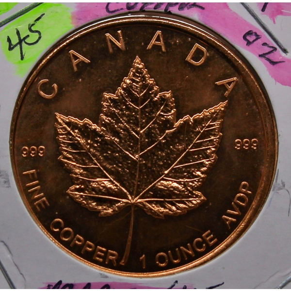 .999 FINE 1OZ PURE COPPER MAPLE LEAF COIN