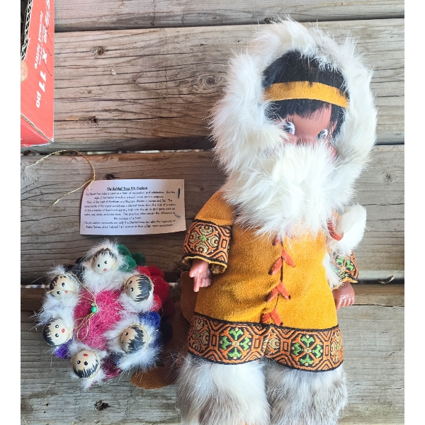 INUIT CHILD DOLL W/ LEATHER & FUR CLOTHES + PIN CUSHION