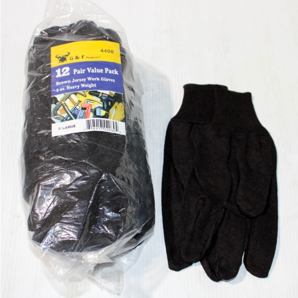 12 PR BROWN JERSEY WORK GLOVES - SIZE XL