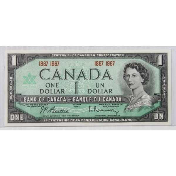 1967 CANADA DATES CENTENNIAL $1 BANK NOTE