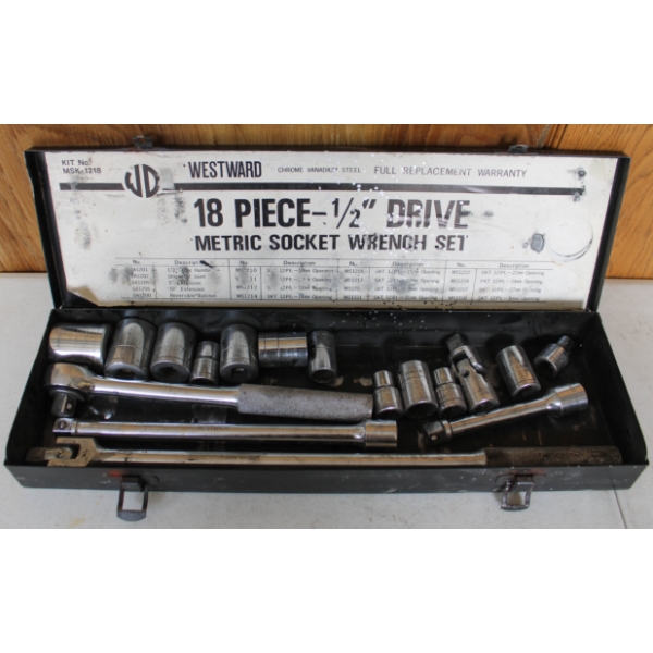 18PCS WESTWARD 1/2" DRIVE METRIC SOCKET WRENCH SET
