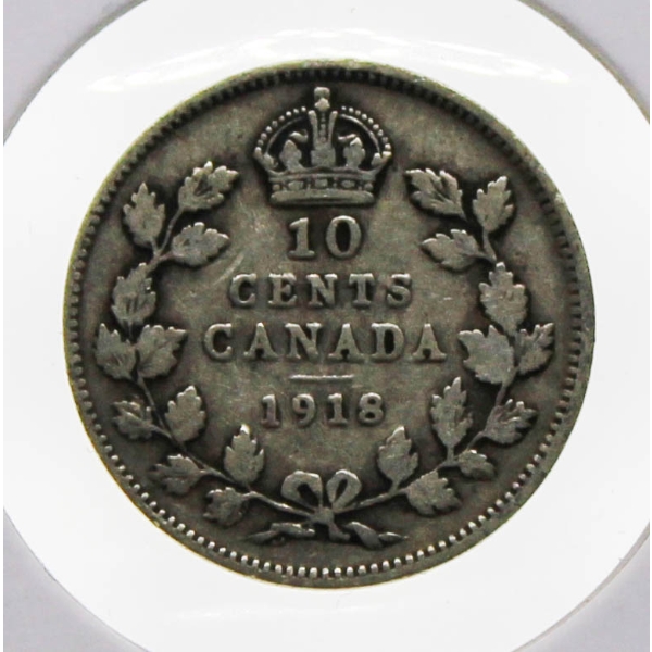 1918 CANADIAN SILVER 10 CENT COIN