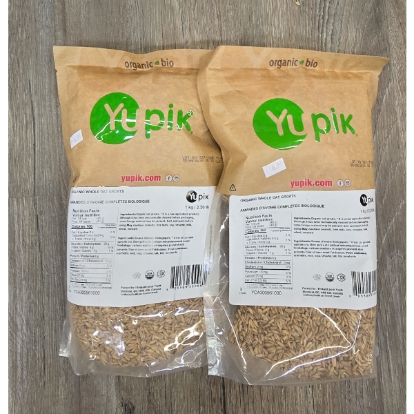 TWO 1KG BAGS ORGANIC WHOLE OAT GROATS - BB 2026
