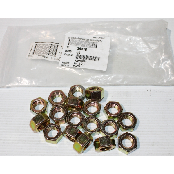 18PC 3/4" - 10 YELLOW ZINC FINISH HEX NUTS - GRADE 8