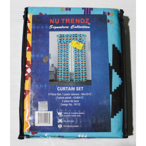 5PC NU TRENDZ CURTAIN SET - SOUTHWEST DESIGN - TURQUOISE