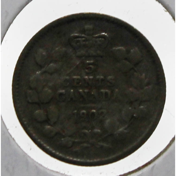 1902 CANADIAN SILVER 5 CENT COIN