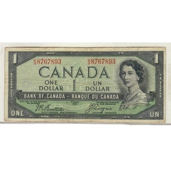 1954 CANADIAN DEVILS FACE $1 DOLLAR BANKNOTE