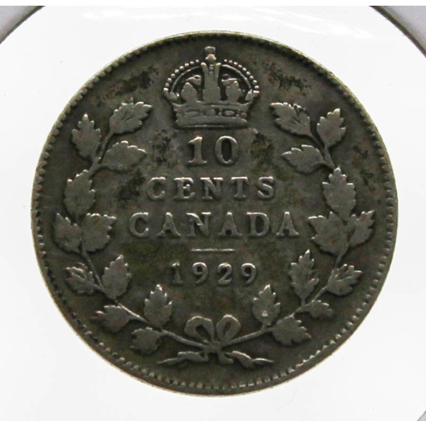 1929 KING GEORGE V CANADA SILVER 10 CENT COIN
