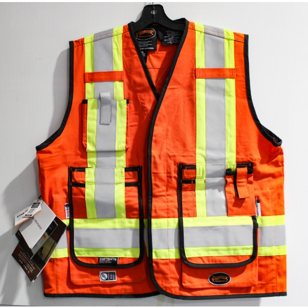 NEW PIONEER FR ORANGE HI-VIS SURVEYOR'S SAFETY VEST - XL