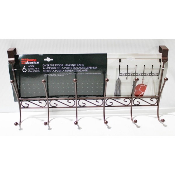 NEW 6 HOOK OVER THE DOOR HANGING RACK