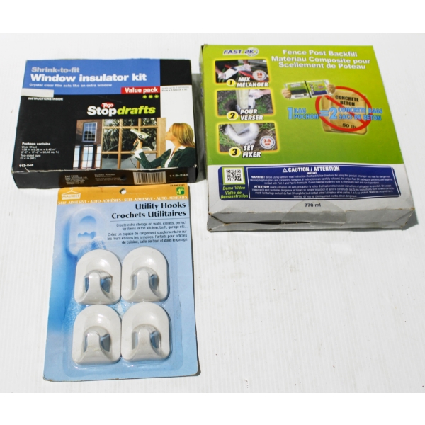 HOUSEHOLD SUPPLIES - WINDOW INSULATOR KIT - UTILITY HOOKS ETC.