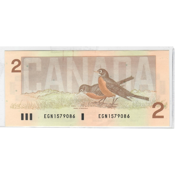 1986 BIRD SERIES (ROBBIN) CANADIAN $2 BANKNOTE