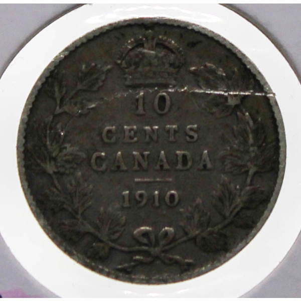 1910 CANADIAN SILVER 10 CENT COIN