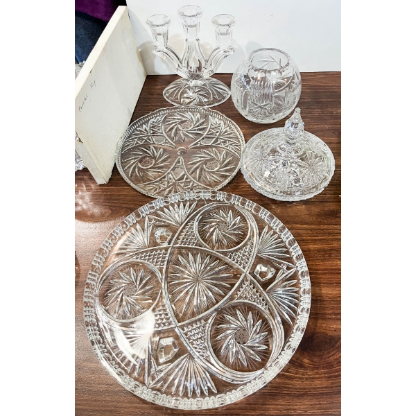 PINWHEEL CRYSTAL CANDELABRA - SERVING TRAYS ETC.