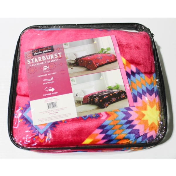NEW NU TRENDZ STARBURST REVERSIBLE BLANKET - HOT PINK