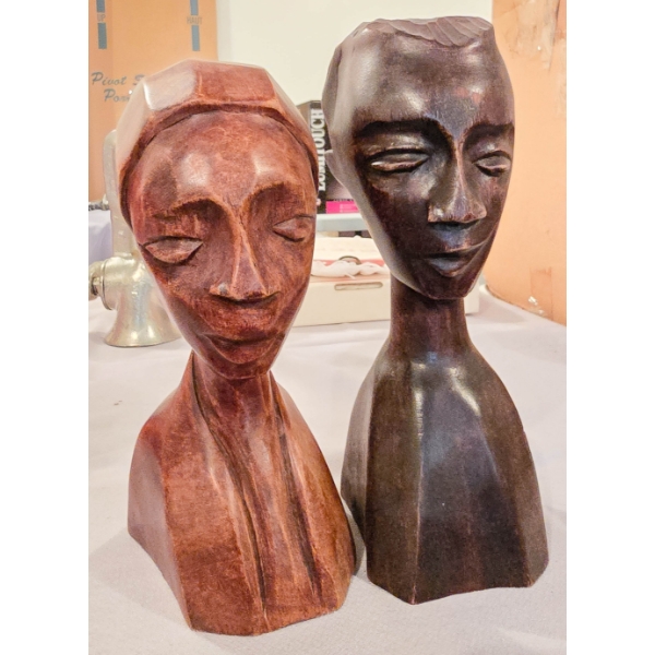 TWO CARVED DECO. BUSTS