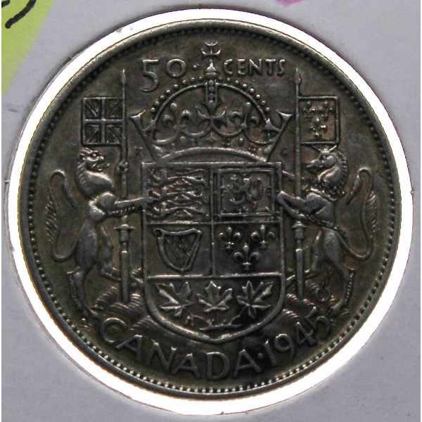 1945 SILVER CANADIAN 50 CENT COIN