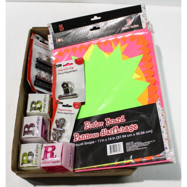BUNDLE OF 65 VARIOUS 11"X14" POSTER BOARD SHEETS & OFFICE SUPPLIES